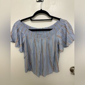 American Eagle Blue Striped Off Shoulder Blouse, Size M